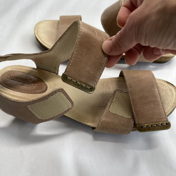 Bussola Maynila Women's Beige Leather Sandals Size 40 US 9 Flats Cork Tan Straps - Picture 8 of 14
